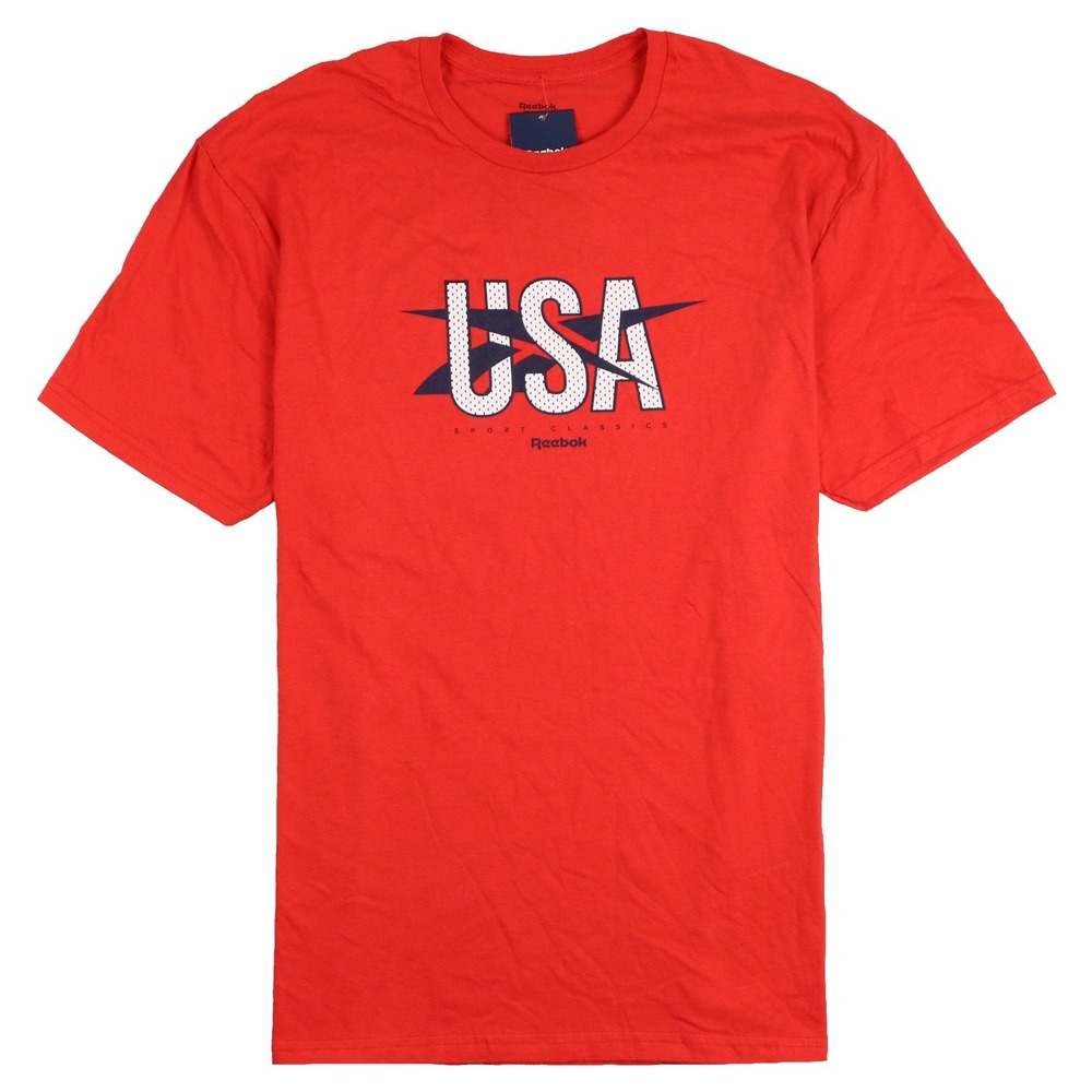 Reebok Mens USA Logo T-Shirt Red XL 100235278 Short Sleeve Cotton Blend Tee